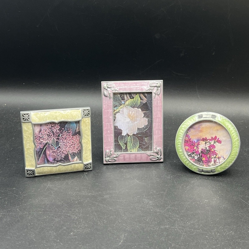 3 VTG Ornate Enamel Silver to Picture‎ Frames ~ Small Thin Heavy - Pewter?